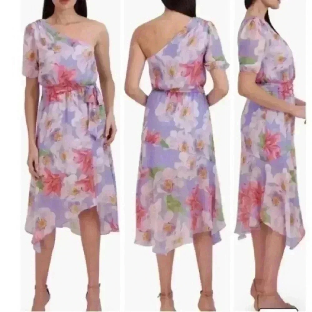 Floral One-Shoulder Asymmetric Hem Dress Julia Jordan NWT Sz 12 Women’s